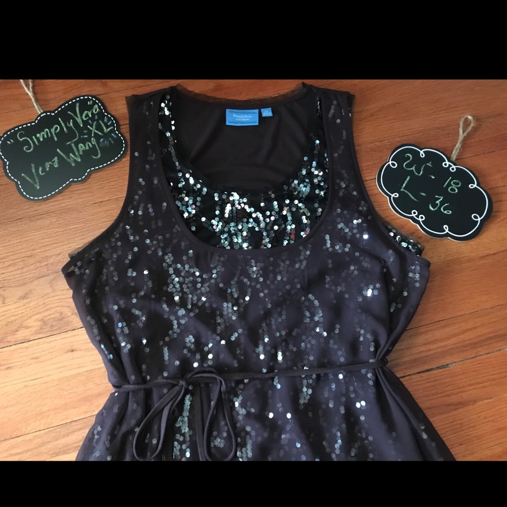 Sleeveless Dark Purple Sequin Vera Wang Dress - Picture 4 of 10